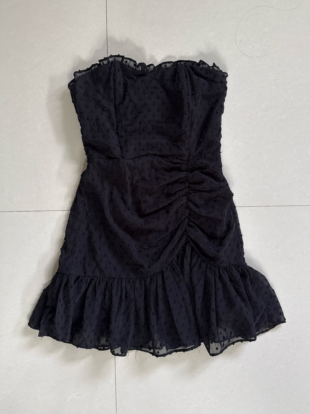 Hello Molly Strapless Black Ruffled Mini Dress
